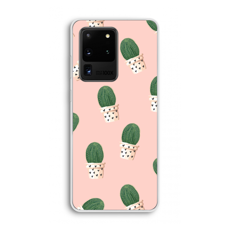 Cactusprint roze: Samsung Galaxy S20 Ultra Transparant Hoesje