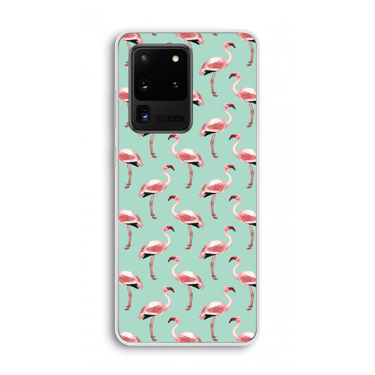 Flamingoprint groen: Samsung Galaxy S20 Ultra Transparant Hoesje