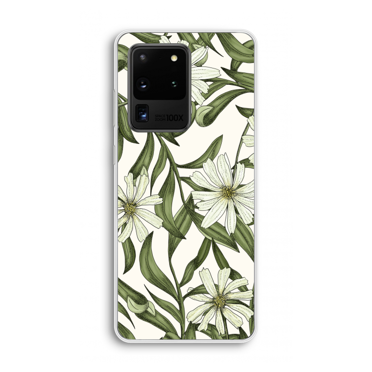 Wit bloemenpatroon: Samsung Galaxy S20 Ultra Transparant Hoesje