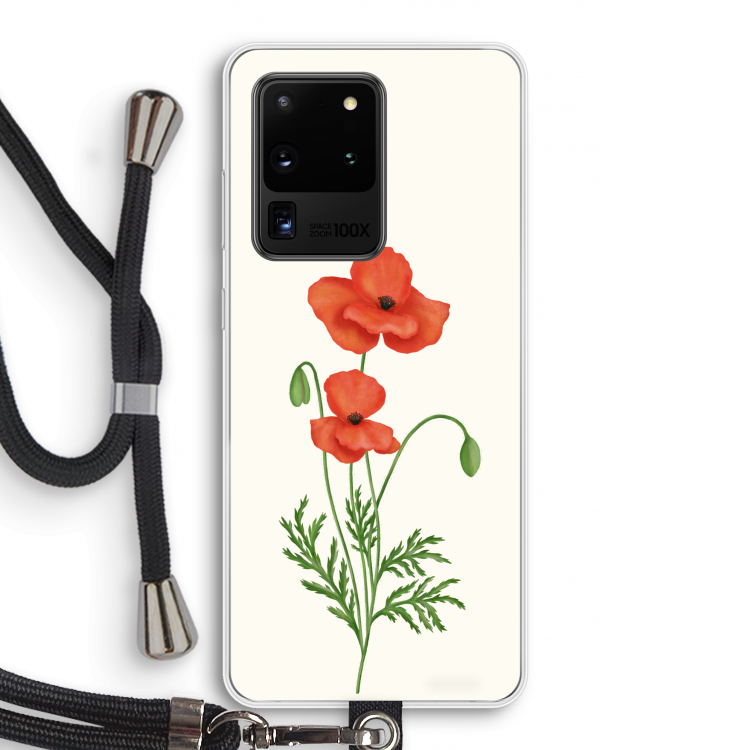 Red poppy: Samsung Galaxy S20 Ultra Transparant Hoesje met koord