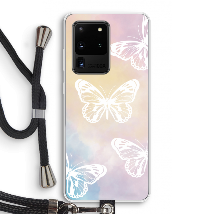 White butterfly: Samsung Galaxy S20 Ultra Transparant Hoesje met koord