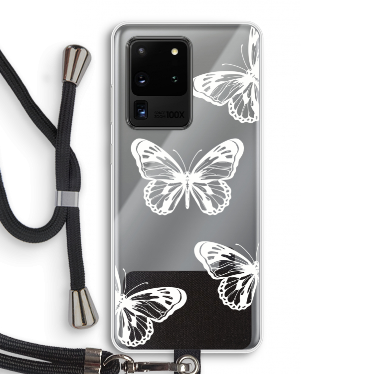 White butterfly: Samsung Galaxy S20 Ultra Transparant Hoesje met koord