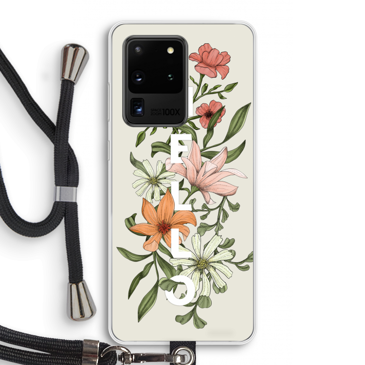 Hello bloemen: Samsung Galaxy S20 Ultra Transparant Hoesje met koord