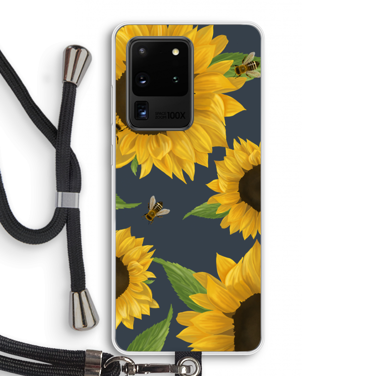 Sunflower and bees: Samsung Galaxy S20 Ultra Transparant Hoesje met koord