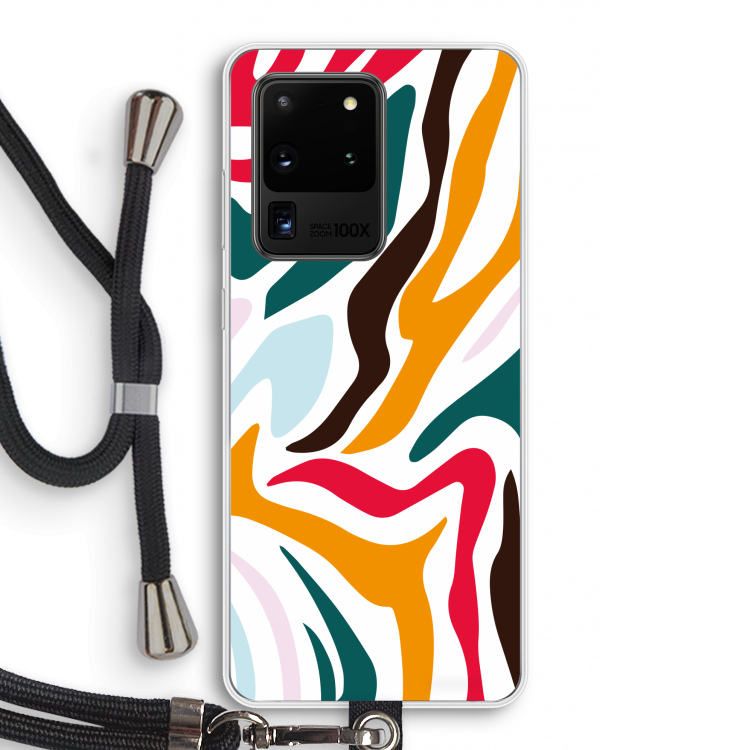 Colored Zebra: Samsung Galaxy S20 Ultra Transparant Hoesje met koord