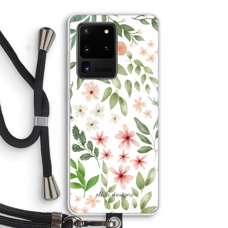 Botanical sweet flower heaven: Samsung Galaxy S20 Ultra Transparant Hoesje met koord