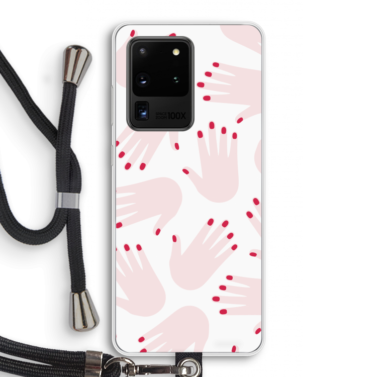 Hands pink: Samsung Galaxy S20 Ultra Transparant Hoesje met koord