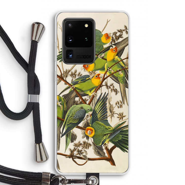 Carolinaparkiet: Samsung Galaxy S20 Ultra Transparant Hoesje met koord