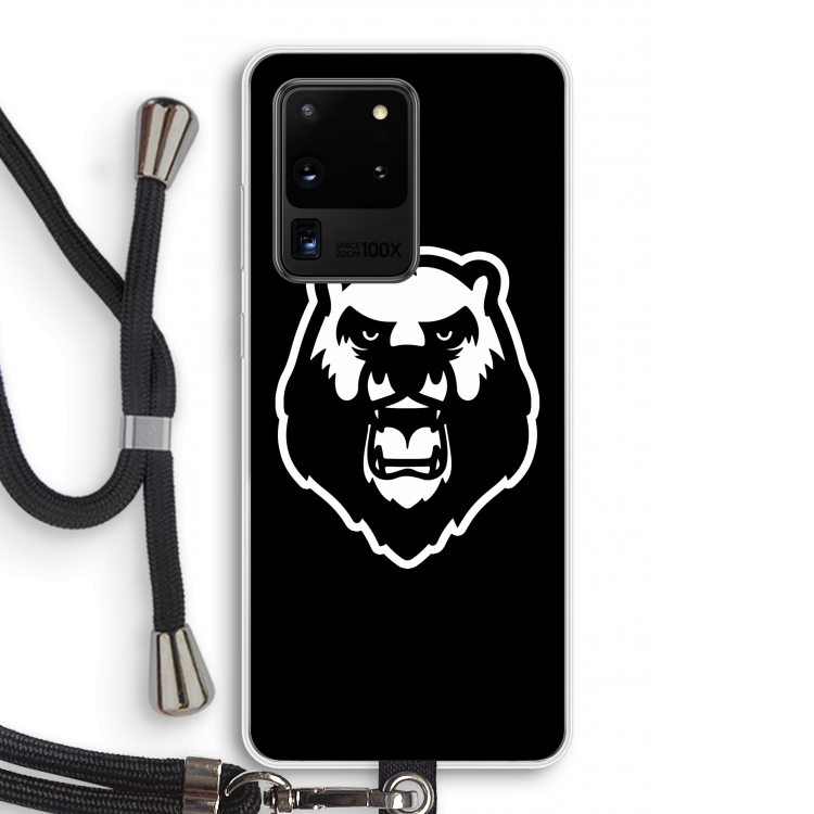 Angry Bear (black): Samsung Galaxy S20 Ultra Transparant Hoesje met koord