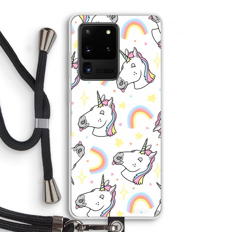 Rainbow Unicorn: Samsung Galaxy S20 Ultra Transparant Hoesje met koord