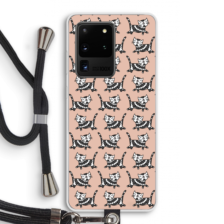 Zwarte poes: Samsung Galaxy S20 Ultra Transparant Hoesje met koord