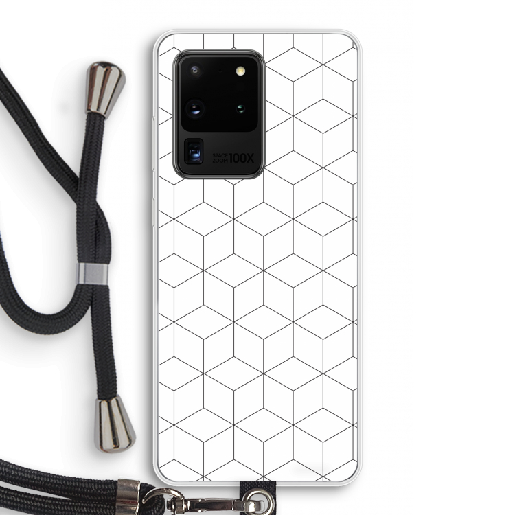 Zwart-witte kubussen: Samsung Galaxy S20 Ultra Transparant Hoesje met koord