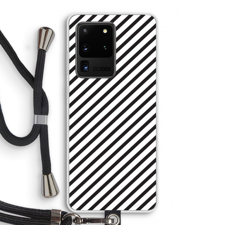 Strepen zwart-wit: Samsung Galaxy S20 Ultra Transparant Hoesje met koord