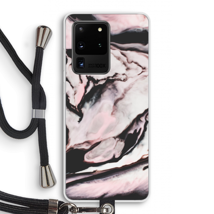 Roze stroom: Samsung Galaxy S20 Ultra Transparant Hoesje met koord