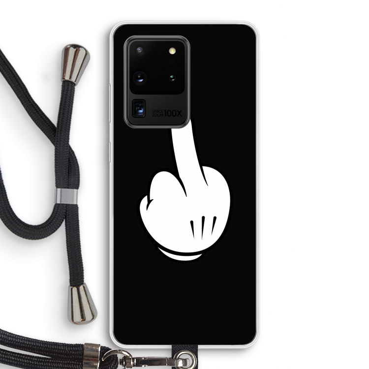 Middle finger black: Samsung Galaxy S20 Ultra Transparant Hoesje met koord