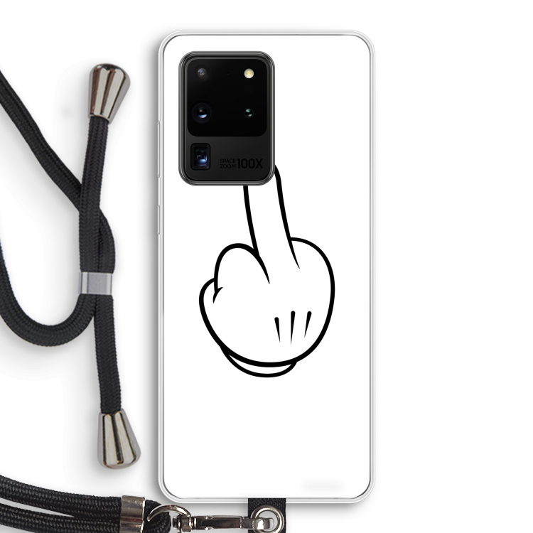 Middle finger white: Samsung Galaxy S20 Ultra Transparant Hoesje met koord
