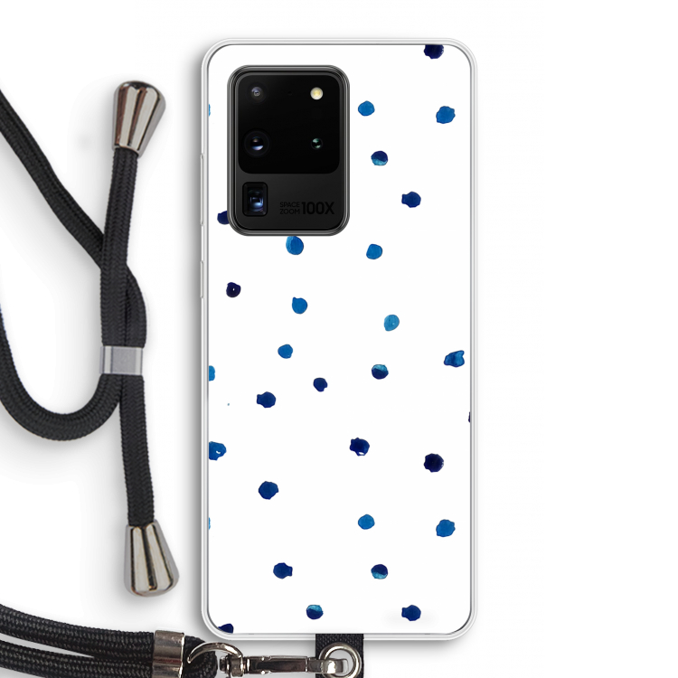 Blauwe stippen: Samsung Galaxy S20 Ultra Transparant Hoesje met koord