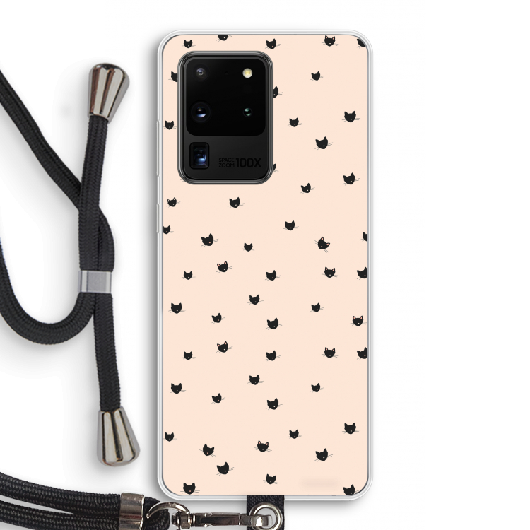 Kleine kattenkopjes: Samsung Galaxy S20 Ultra Transparant Hoesje met koord