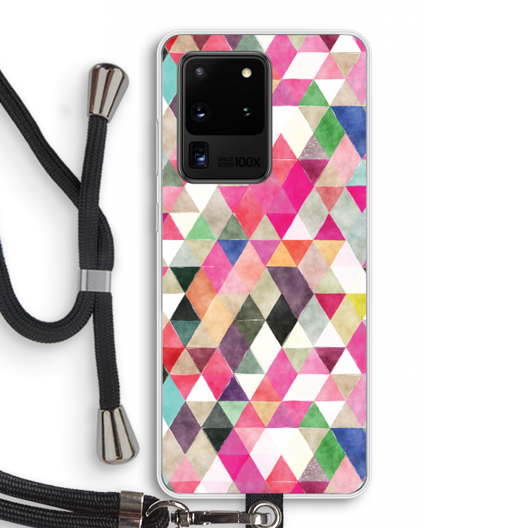 Gekleurde driehoekjes: Samsung Galaxy S20 Ultra Transparant Hoesje met koord
