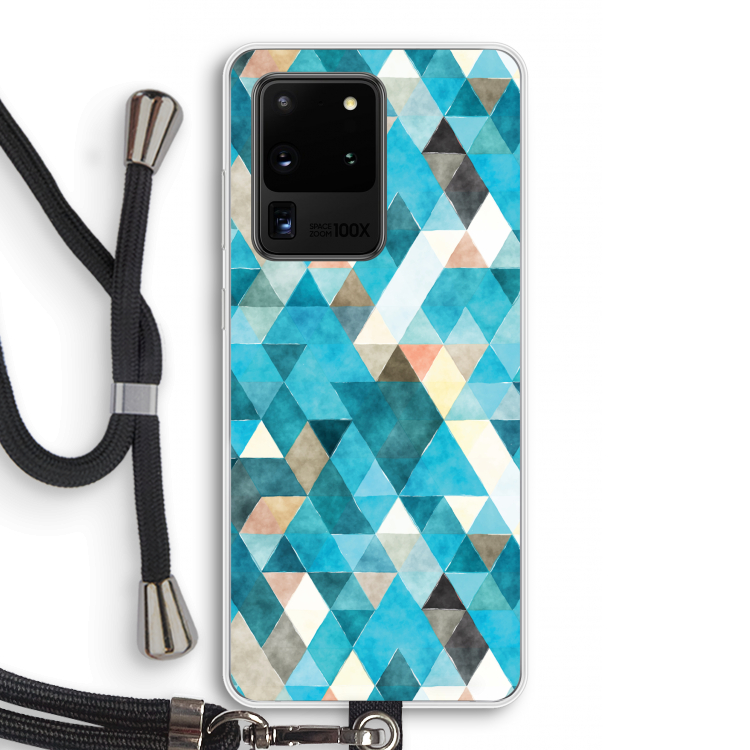 Gekleurde driehoekjes blauw: Samsung Galaxy S20 Ultra Transparant Hoesje met koord