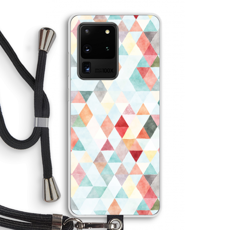 Gekleurde driehoekjes pastel: Samsung Galaxy S20 Ultra Transparant Hoesje met koord
