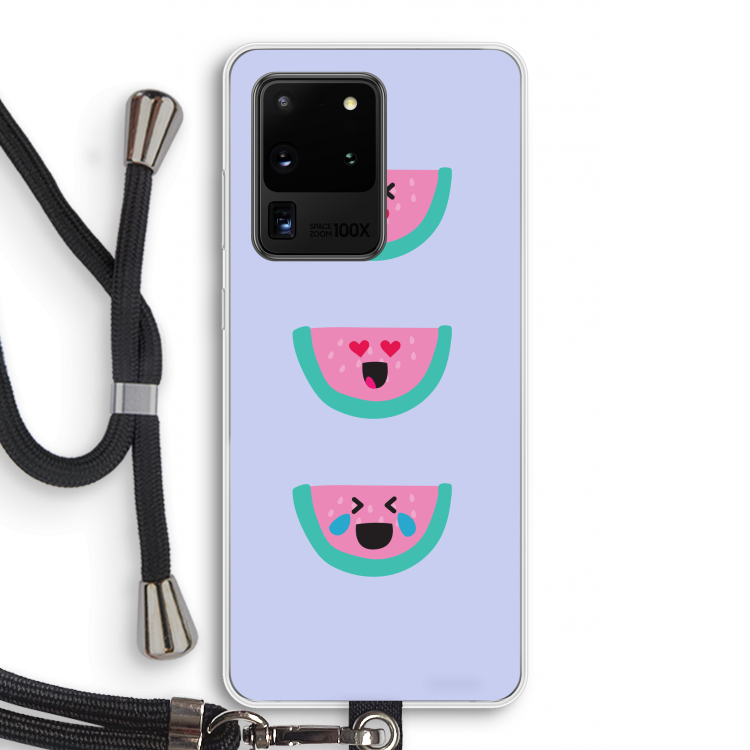 Smiley watermeloen: Samsung Galaxy S20 Ultra Transparant Hoesje met koord