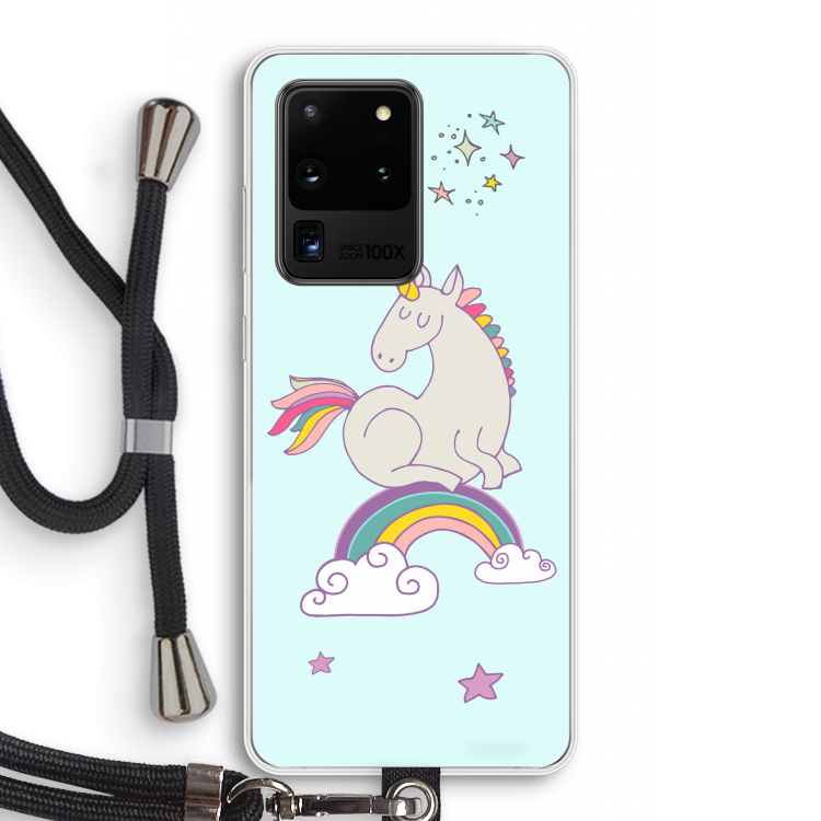 Regenboog eenhoorn: Samsung Galaxy S20 Ultra Transparant Hoesje met koord