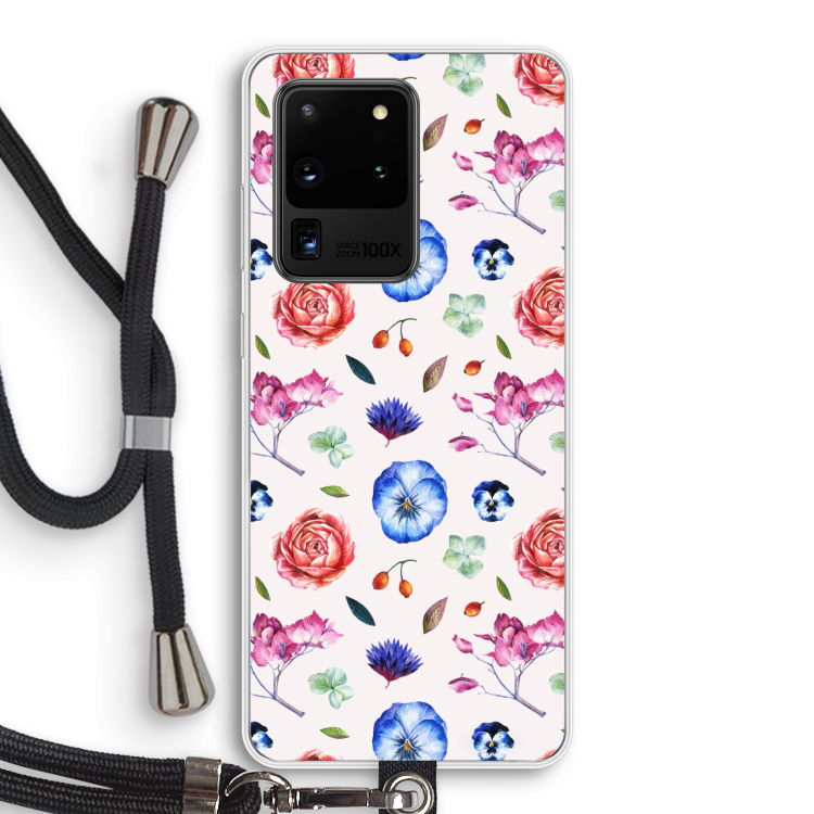 Bloemetjes: Samsung Galaxy S20 Ultra Transparant Hoesje met koord