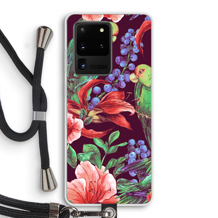 Papegaaien: Samsung Galaxy S20 Ultra Transparant Hoesje met koord