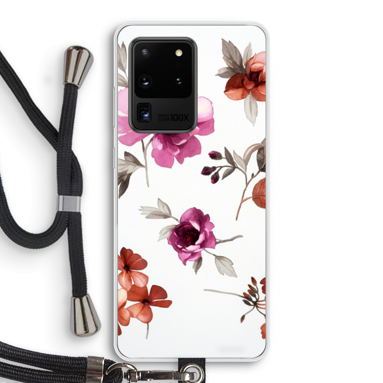 Geschilderde bloemen: Samsung Galaxy S20 Ultra Transparant Hoesje met koord