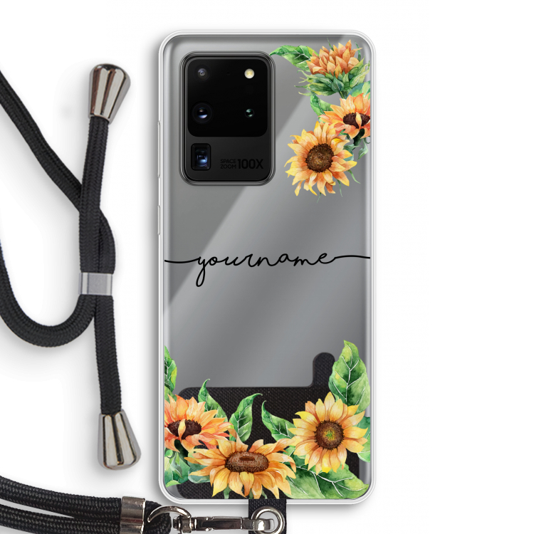 Zonnebloemen: Samsung Galaxy S20 Ultra Transparant Hoesje met koord