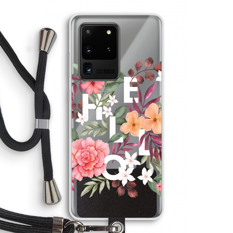 Hello in flowers: Samsung Galaxy S20 Ultra Transparant Hoesje met koord