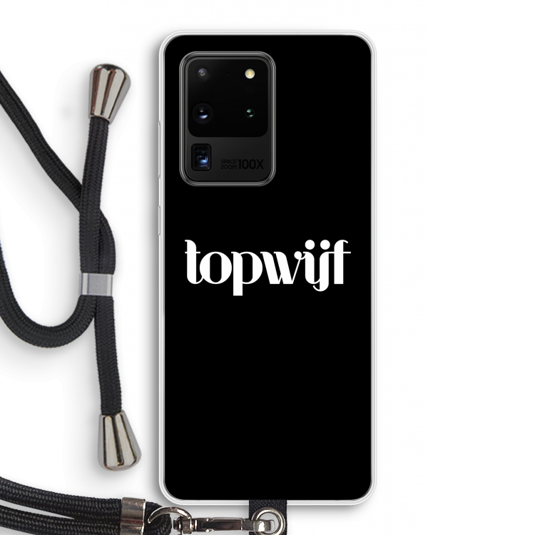 Topwijf Zwart: Samsung Galaxy S20 Ultra Transparant Hoesje met koord