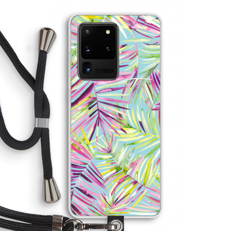 Tropical Palms Blue: Samsung Galaxy S20 Ultra Transparant Hoesje met koord