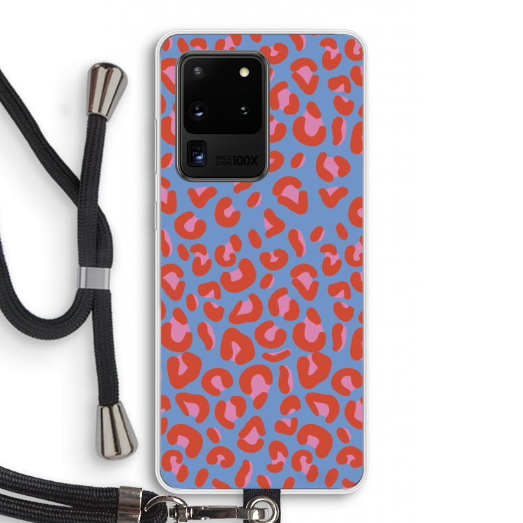 Leopard blue: Samsung Galaxy S20 Ultra Transparant Hoesje met koord