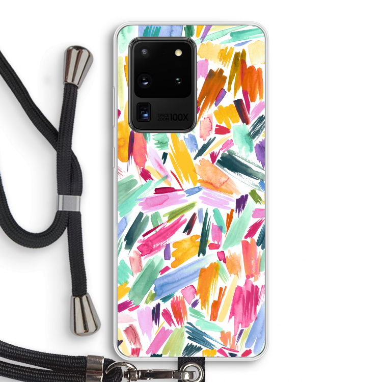 Watercolor Brushstrokes: Samsung Galaxy S20 Ultra Transparant Hoesje met koord