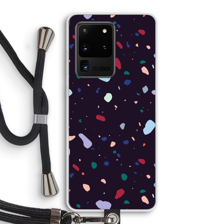 Dark Rounded Terrazzo: Samsung Galaxy S20 Ultra Transparant Hoesje met koord