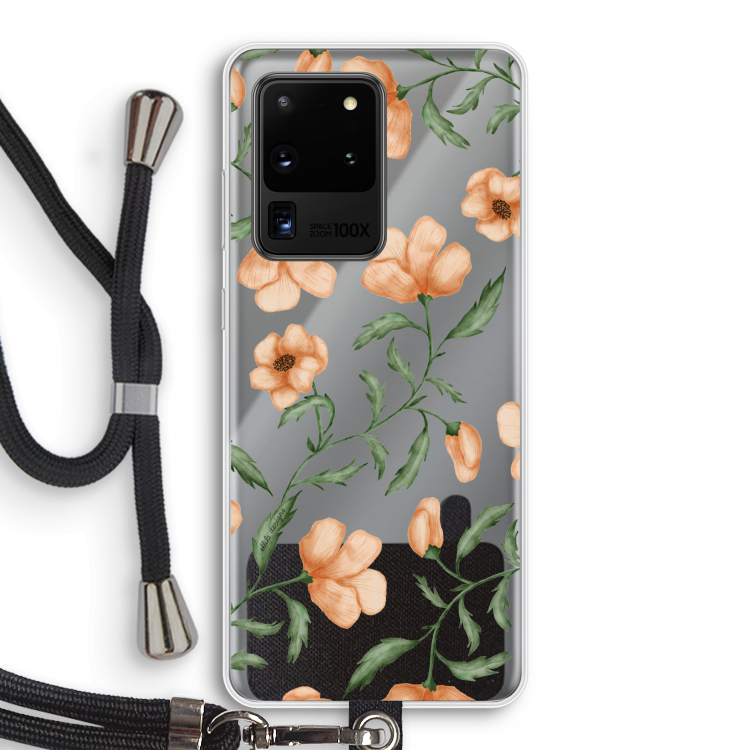 Peachy flowers: Samsung Galaxy S20 Ultra Transparant Hoesje met koord