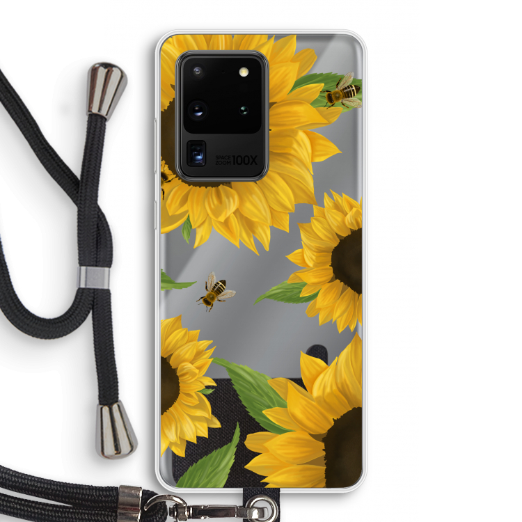 Sunflower and bees: Samsung Galaxy S20 Ultra Transparant Hoesje met koord