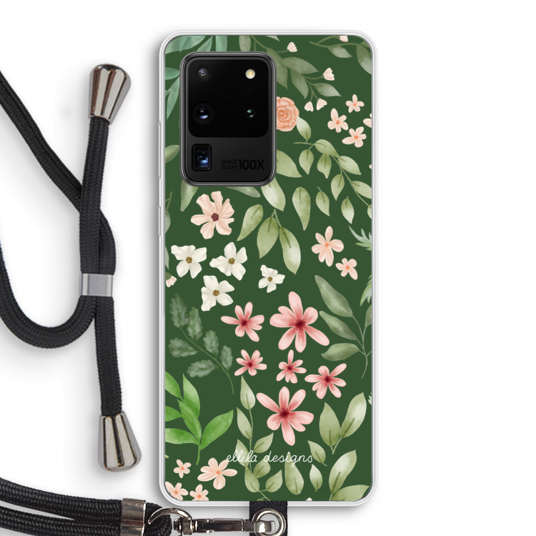 Botanical green sweet flower heaven: Samsung Galaxy S20 Ultra Transparant Hoesje met koord