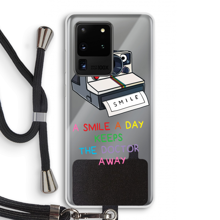 Smile: Samsung Galaxy S20 Ultra Transparant Hoesje met koord
