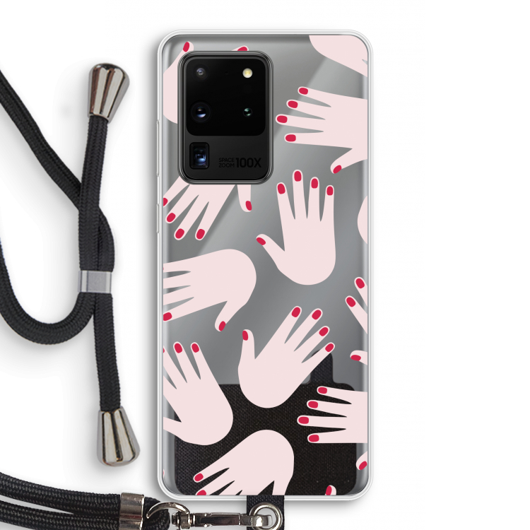 Hands pink: Samsung Galaxy S20 Ultra Transparant Hoesje met koord