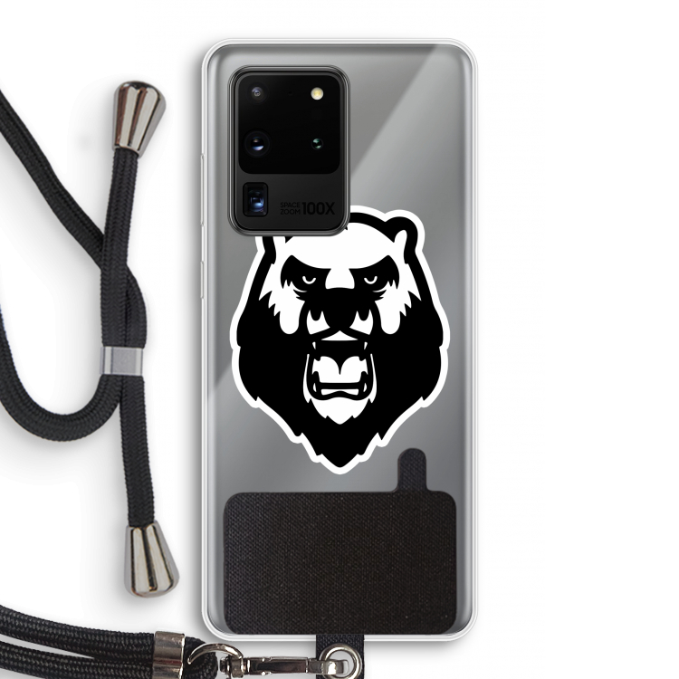 Angry Bear (white): Samsung Galaxy S20 Ultra Transparant Hoesje met koord