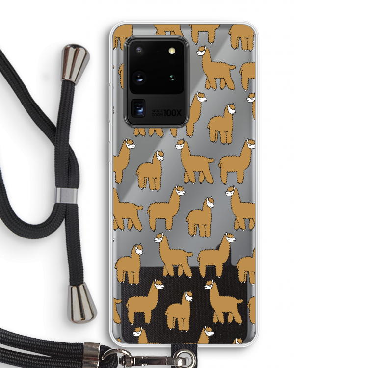 Alpacas: Samsung Galaxy S20 Ultra Transparant Hoesje met koord
