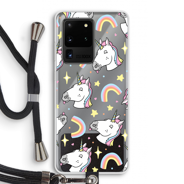 Rainbow Unicorn: Samsung Galaxy S20 Ultra Transparant Hoesje met koord
