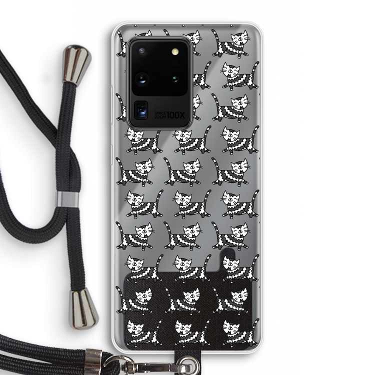 Zwarte poes: Samsung Galaxy S20 Ultra Transparant Hoesje met koord