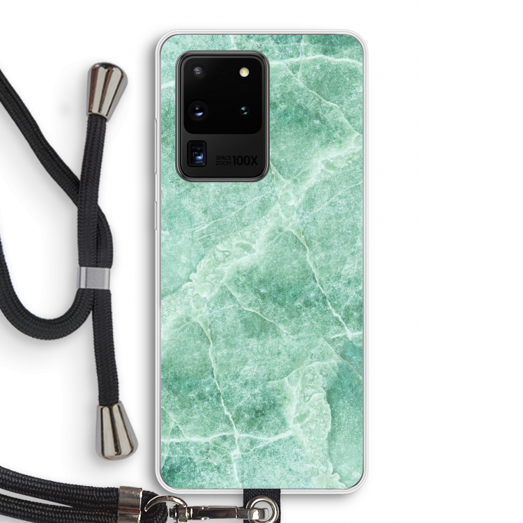 Groen marmer: Samsung Galaxy S20 Ultra Transparant Hoesje met koord