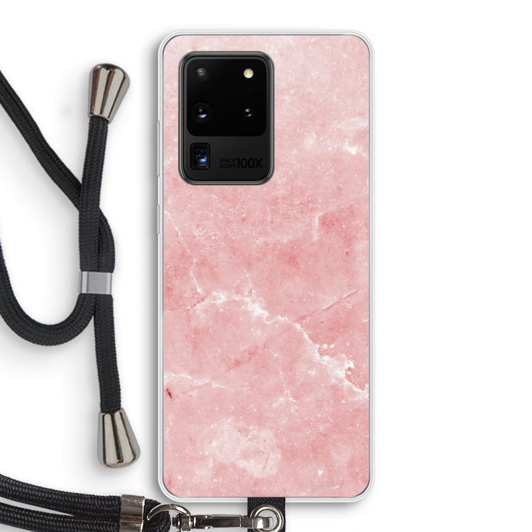 Roze marmer: Samsung Galaxy S20 Ultra Transparant Hoesje met koord