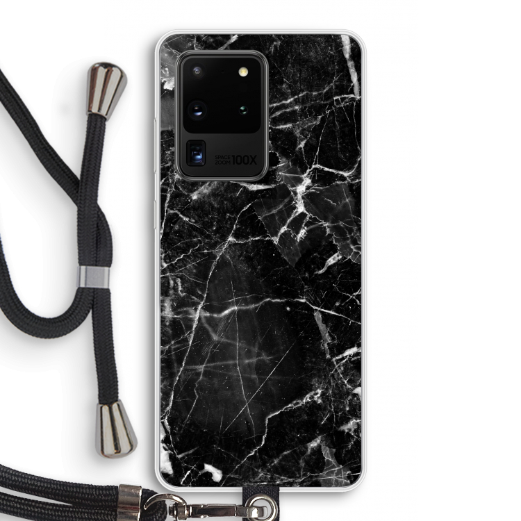 Zwart Marmer 2: Samsung Galaxy S20 Ultra Transparant Hoesje met koord