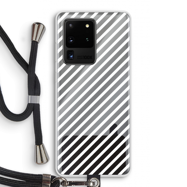 Strepen zwart-wit: Samsung Galaxy S20 Ultra Transparant Hoesje met koord